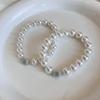 Elegant Sea Blue Topaz High-Luster Pearl Bracelet Women Sterling Handmade Stretch Design Office Chic Style
