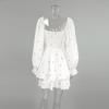 Vintage Puff Long Sleeve White Dress for Women Elegant Square Collar Women's Dress Cotton Short Dress