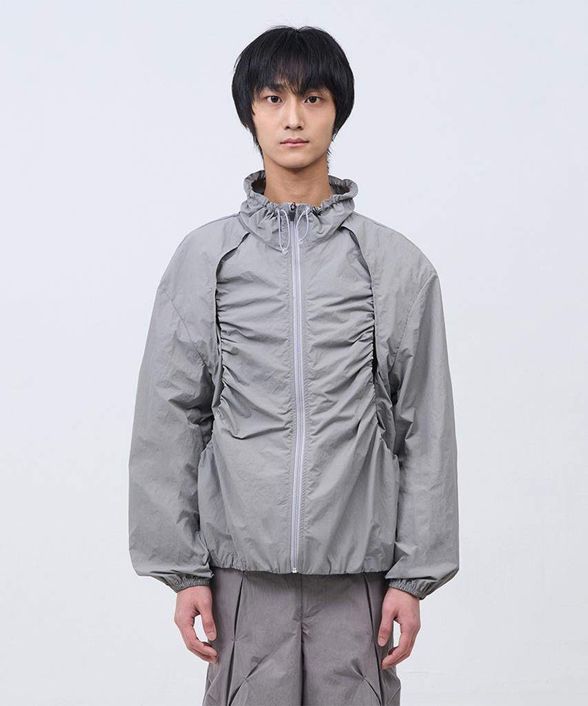 Kasakasa Layered Shirring Jacket Gray