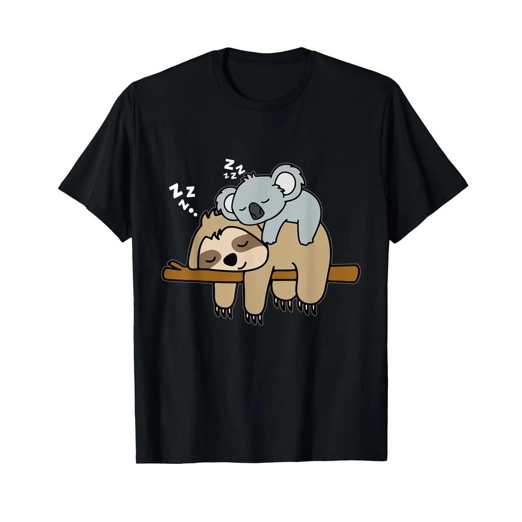 Funny Cute Lazy Sloth Baby Koala Mama Bear Nap T Shirt Vintage Homme Slightly Top For Everyday Wear Stretched