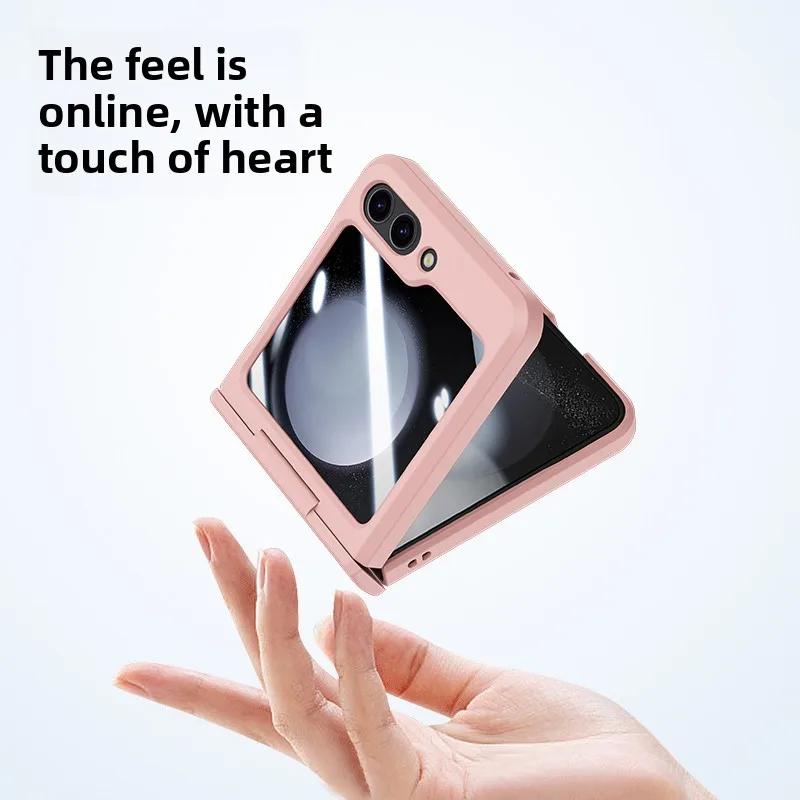 Skin Feel Fully Wrapped Hinge Protection Phone Case with Tempered Film for Samsung Z Flip 6 5 4 3 Flip6 Flip5 Protective Cover