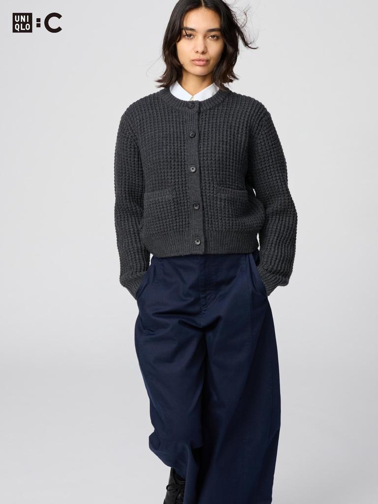 Uniqlo Waffle Knit Crew Neck Cardigan