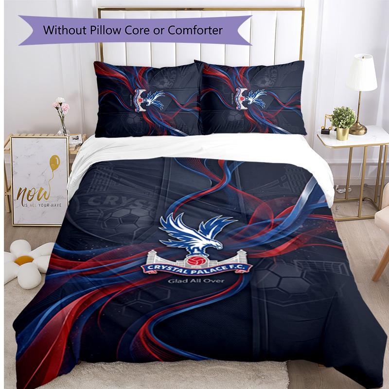 Crystal Palace Football Printed 3 Pieces Bedding Set, Comfortable Skin Friendly Bedroom Duvet Cover Set