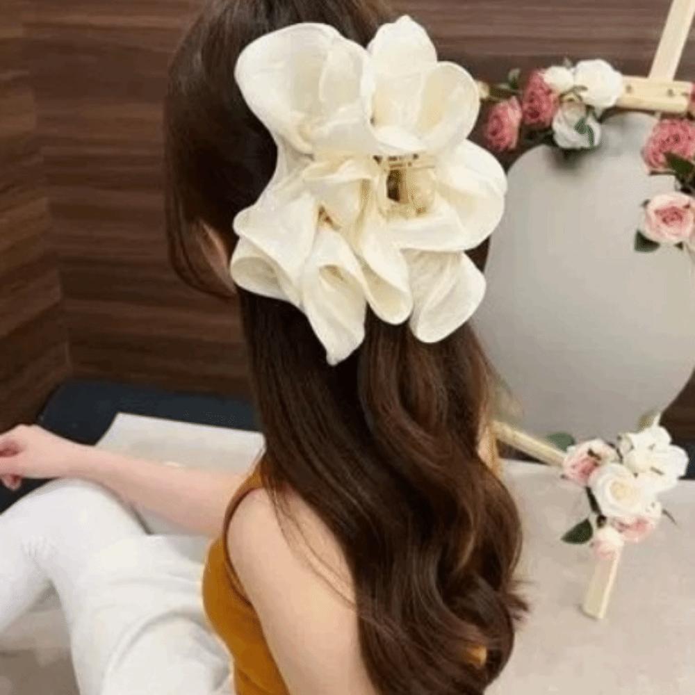 Korean Style PC Pleated Hair Claw Large Size Lightweight Mesh Flower Hair Clip Chic Tulle Material Shark Clip Party