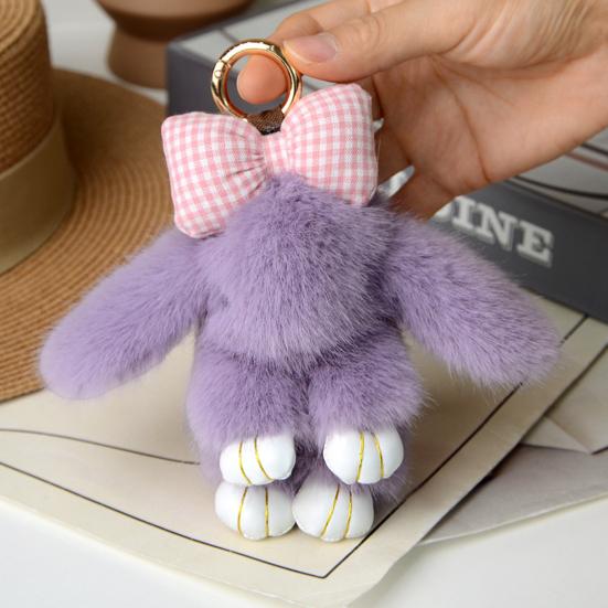 Plush Bunny Keychain Furry Faux Fur Rabbit Pendant Key Chain Soft Animal Keyring Accessory for Women Purse Backpack Decor