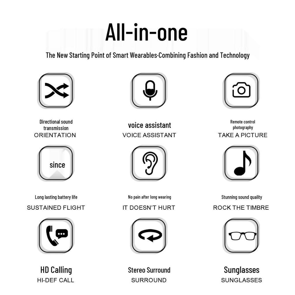 Multi-Function Smart Bluetooth Glasses: Anti-Blue Light Sunglasses, Headphone, Voice Translation, Music & Call Features, Interchangeable Lenses.