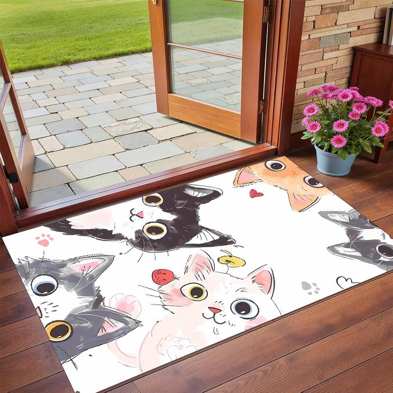 Anti‑Slip Crystal Velvet Floor Rug, Cat Design Carpet for Indoor Living Bedroom Home Decoration