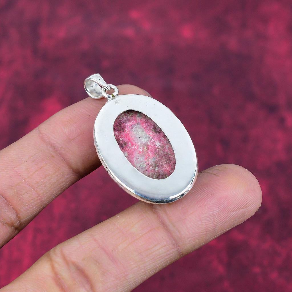 Rosa Thulit Ädelstenshänge 925 Sterlingsilver Smycken, Handgjorda Antika Hängsmyckessmycken, Gåva Till Mor