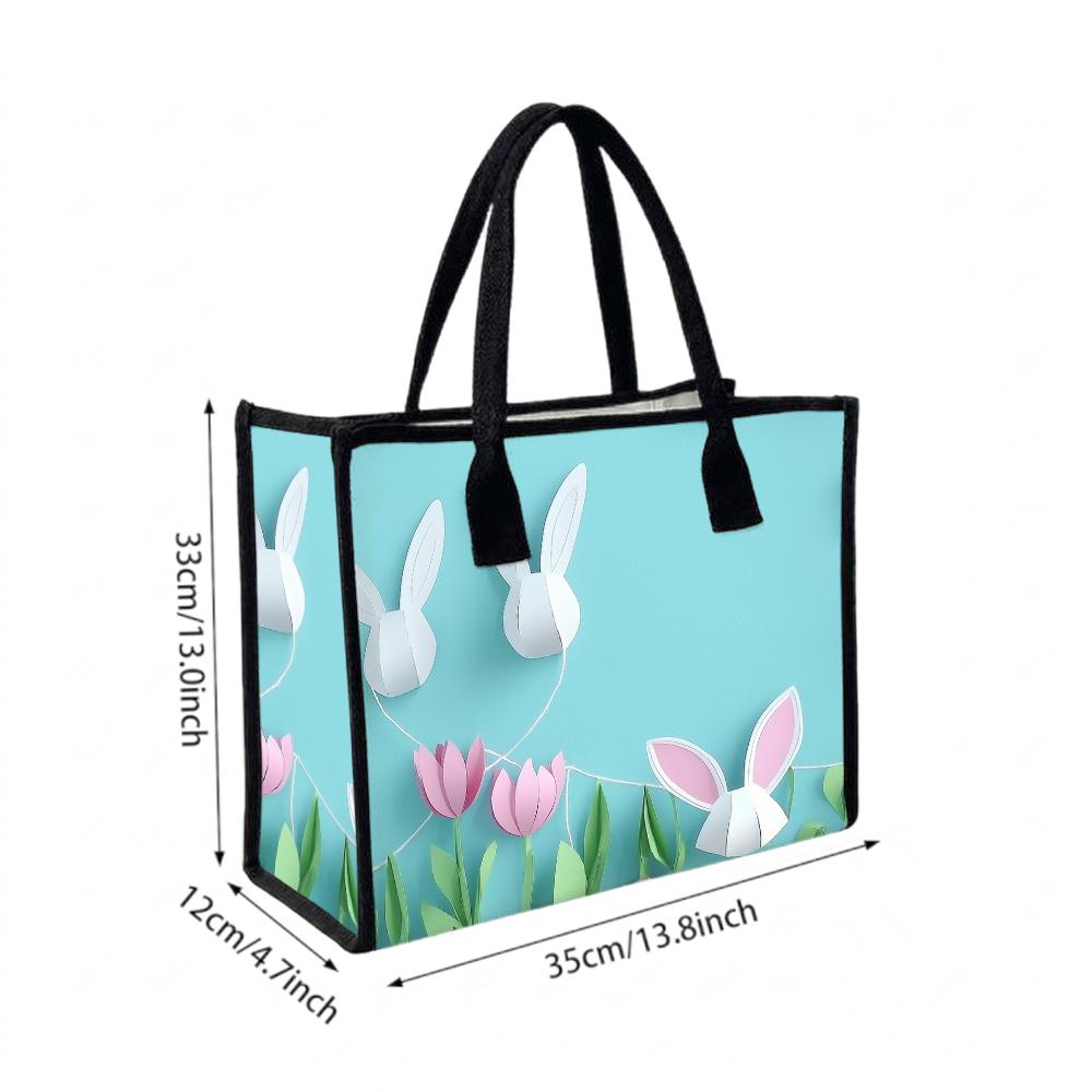 Cute Easter Bunny Tote Bag Casual Spring Tulip Printed Handbag Fashion Large Capacity Reusable Shopping Tote