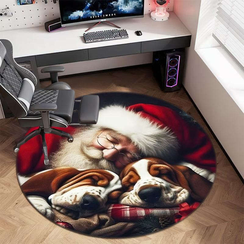 Cute Christmas Day Gift Bell Santa Claus Snowman Christmas Tree round rug Home Soft Decorative Anti slip Chair Mat Carpet Outdoor Floor Mat Carpet 52