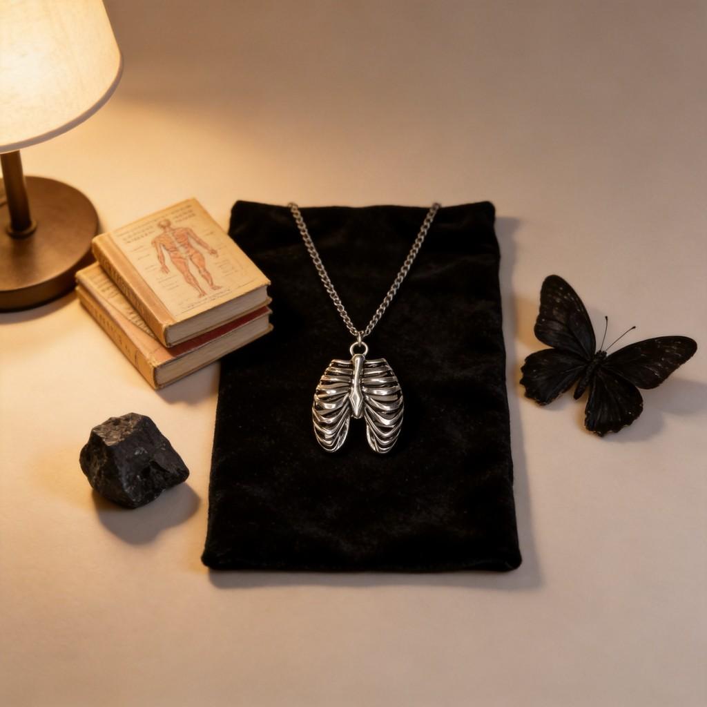 Human Thoracic Anatomy Skull Pendant Necklace With Alloy Design For Gothic Women