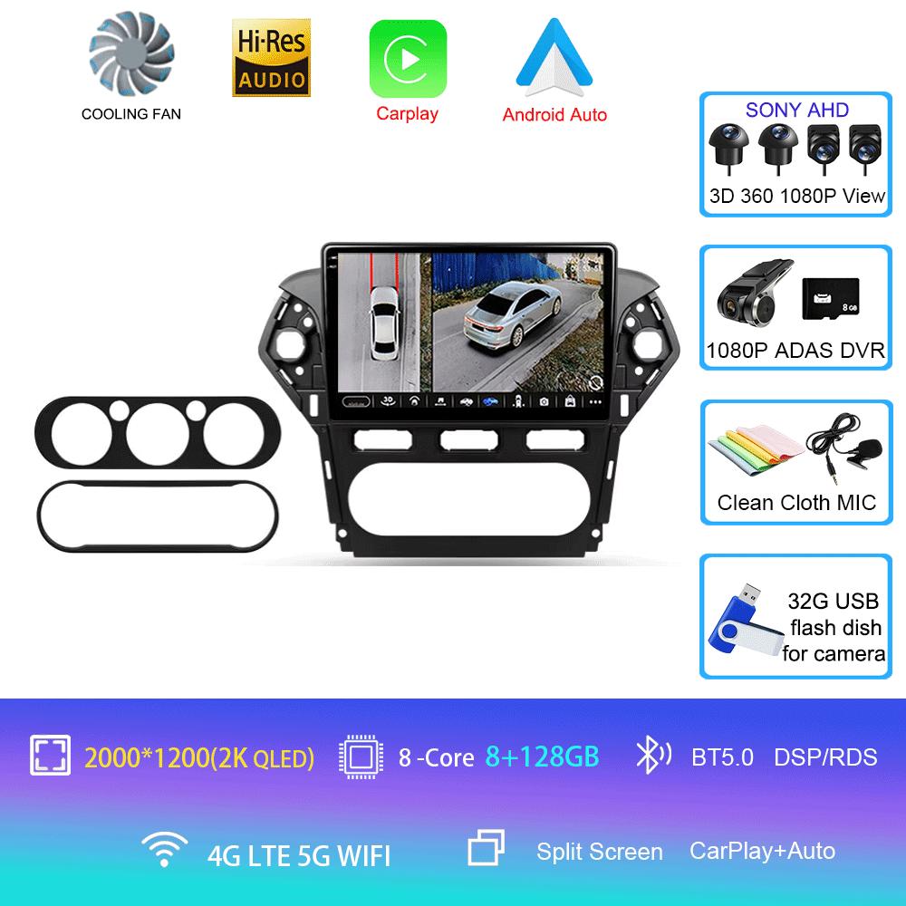 Car Radio Android 14 Carplay Auto For Ford Mondeo 4 Mk4 2010 - 2014 Navigation GPS Multimedia Player Stereo wifi+4G BT Video DVD