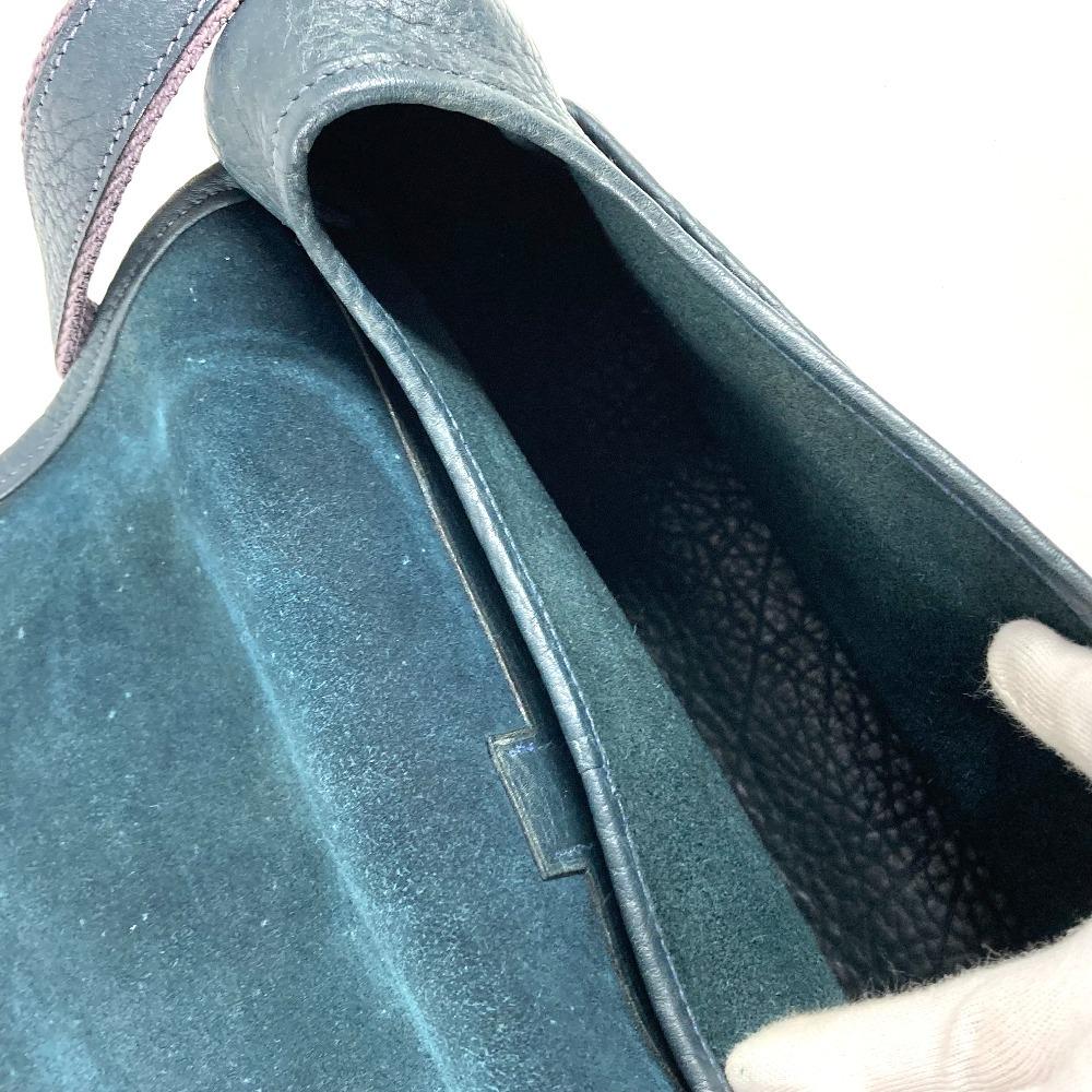 HERMES Logo Noumea Shoulder Bag Hand Bag Drawstring Shoulder Bag Leather Navy