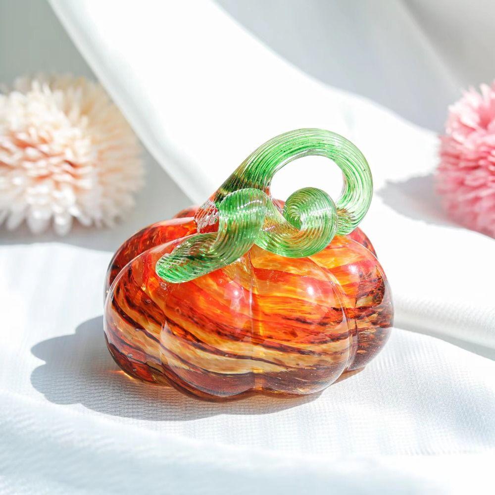 Decorative Color Crystal Pumpkin Figurine Hand Blown Glass Desktop Pumpkin Sculpture  Home