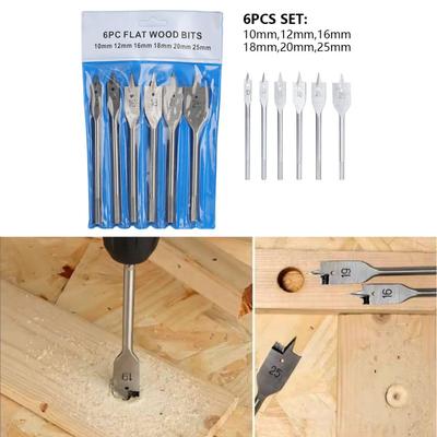 6pcs Natural Woodworking Drill Bit Set Three Pointed Flat Hex Shank Hole Opener for Wood Board Drilling Tools