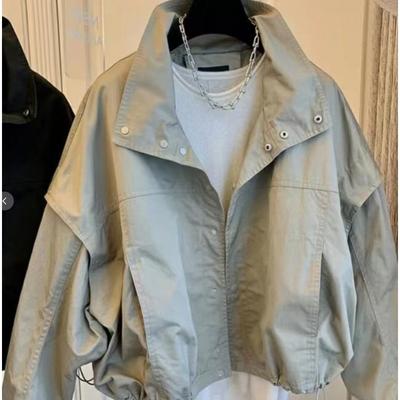 Womens Lightweight Stand Collar Casual Jacket 2026 Loose Fit Outerwear Daily Wear