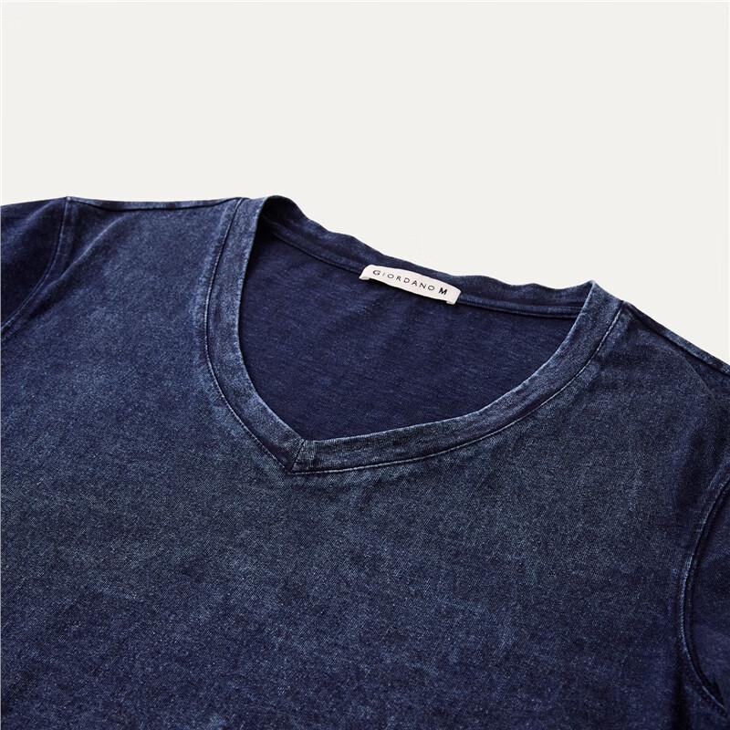 Giordano Women's Designer Imitation Denim V-Neck Cotton T-Shirt