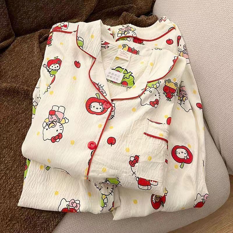 

Red apple Kitty cat pajamas women s summer ins style short-sleeved shorts set beautiful girl loungewear two-piece set s [recommended weight 35-40kg ]