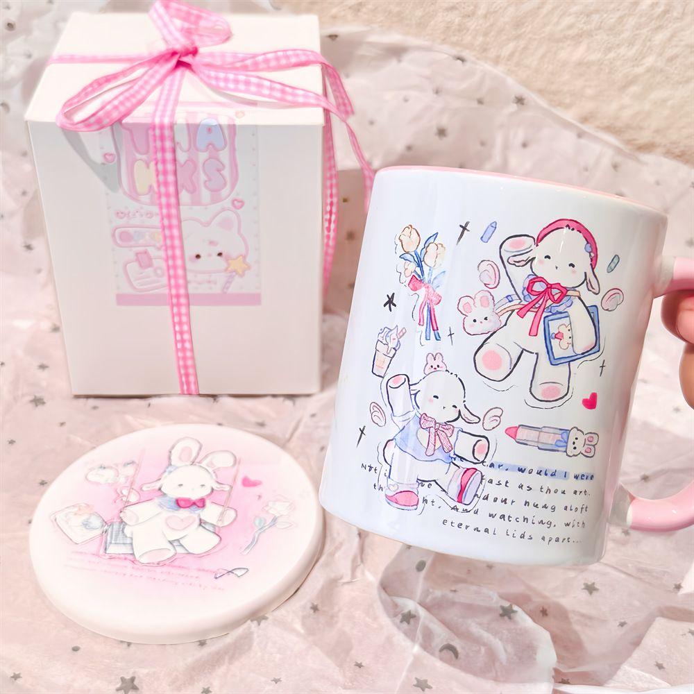 

High End Cartoon Lamb Ceramic Mug, Cute Girl Coffee Mugs, Couple Kawaii Water Cup, Breakfast Milk Cups, Christmas Gift Tea Cup 301-400ml