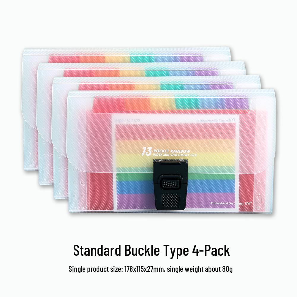 Rainbow 13-Compartment Mini Accordion Folder - A6 Multi-layer Document and Receipt Organizer with Snap Button Closure.