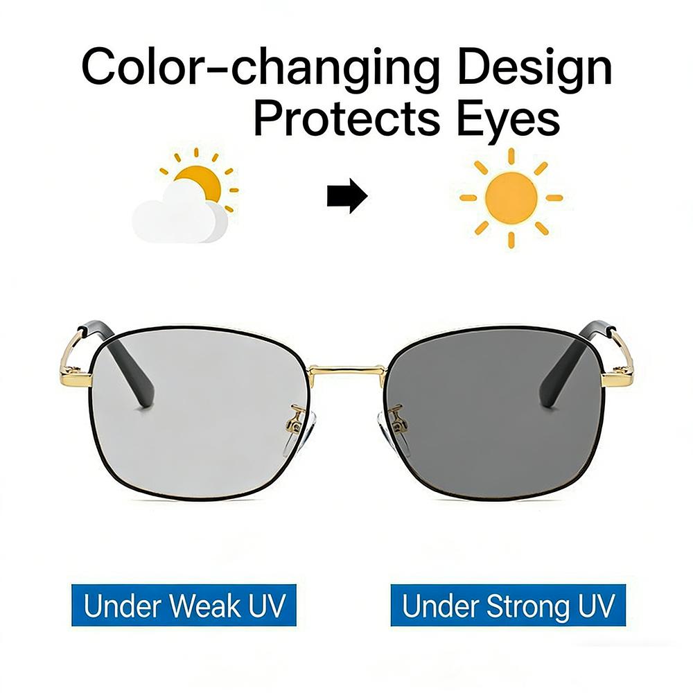 Color Changing Anti Blue Light Glasses Photochromic Glasses Retro Metal Frame Glasses Computer Eyeglasses Chameleon Sunglasses