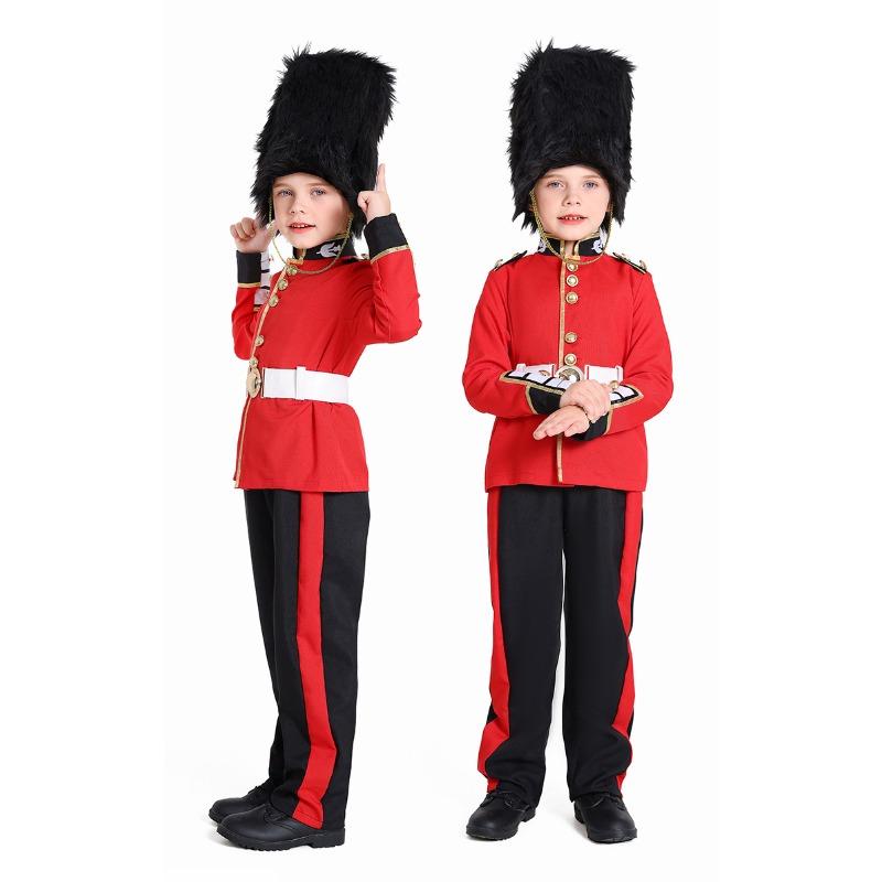 Kids Boys British Soldiers Royal Honor Guard Jacket Pants Hat Set Halloween Cosplay Costumes Role Play Outfit