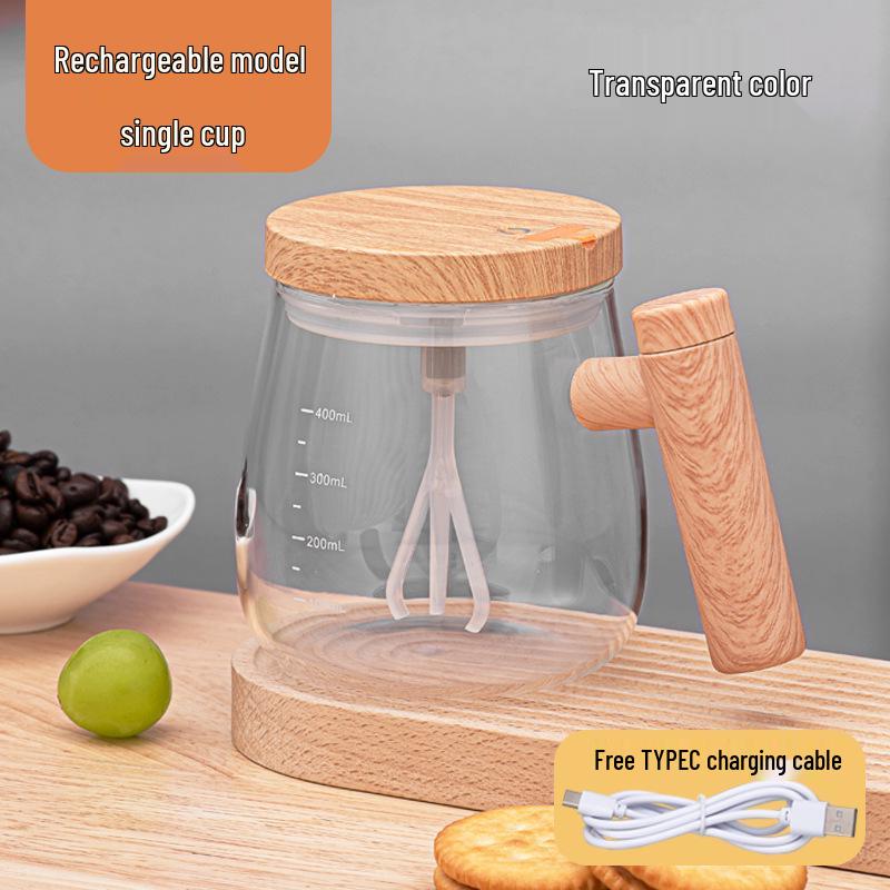 Tazza in Vetro con Mescolatore Automatico e Coperchio per Caffè, Latte e Latte di Soia