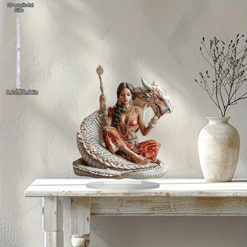 2D Flat, India Mythical Goddess White Dragon Acrylic Desktop Decoratio, with Base, Suitable for Wall Decoration, Porch, Room, Villa, Accents Home, Hal