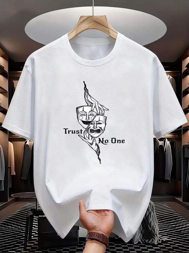 Men'S Don'T Trust Anyone Drama Mask Graphic Tee Shirt Unisex Hip-Hop Street Style Double-Sided Life Is a Tragic Comedy E