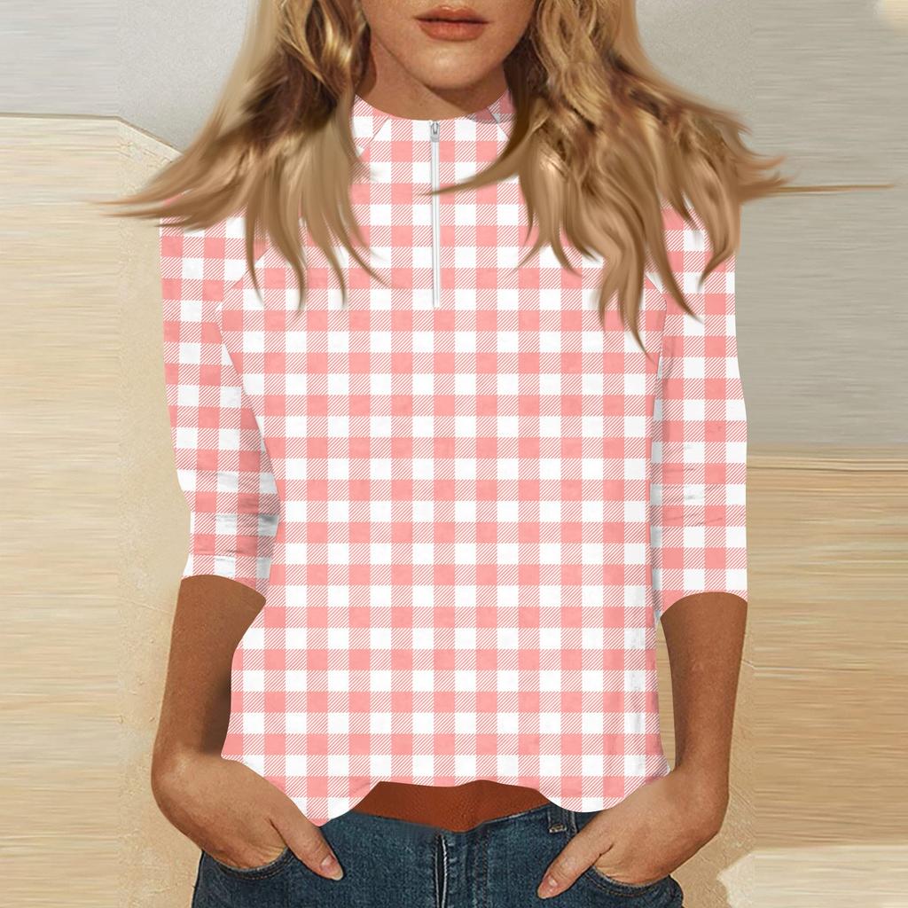 Damen Oberteil mit Stehkragen, 3/4 Ärmeln und Reißverschluss, hoch