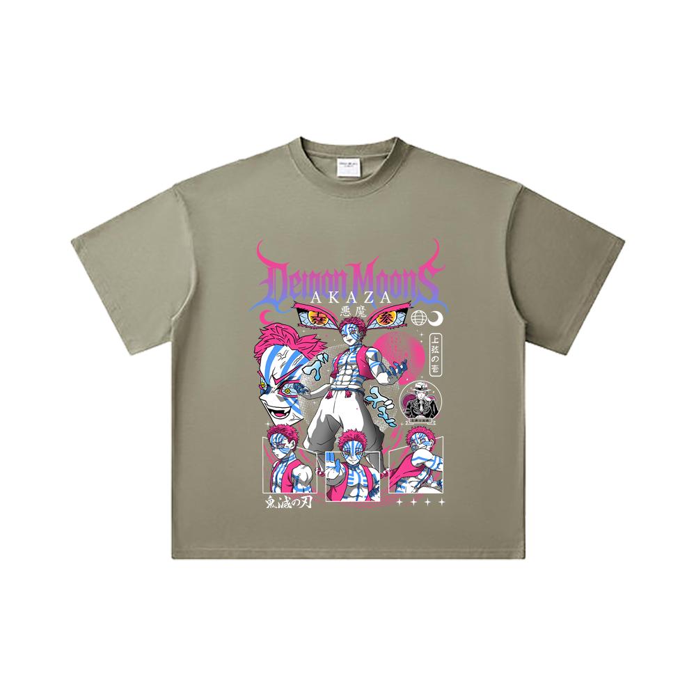 260 GSM Double Yarn 32 Count 100% Cotton Demon Slayer V31 Akaza Print Unisex Heavy Cotton T Shirt
