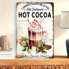 2D Flat, Vintage Hot Cocoa Tin Sign - 20.32x30.48 Cm Metal Wall Art with Whipped Cream & Marshmallow Design, Perfect for Restaur