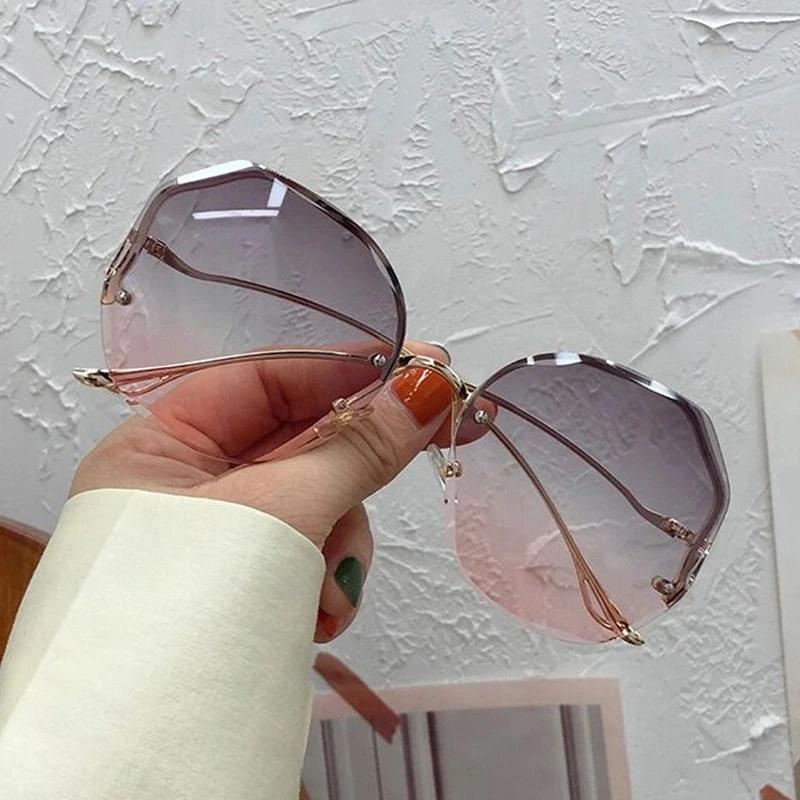 

Rimless Sunglasses Polygon Fashion Big Frame Round Sun Glasses for Women Men Gradient Shades Oculos 1PC