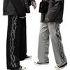 Men Pants Thorn Print Wide Leg Straight High Street Style Loose Retro Elastic Waist Full Length Youthful Teenager Travel Outdoor