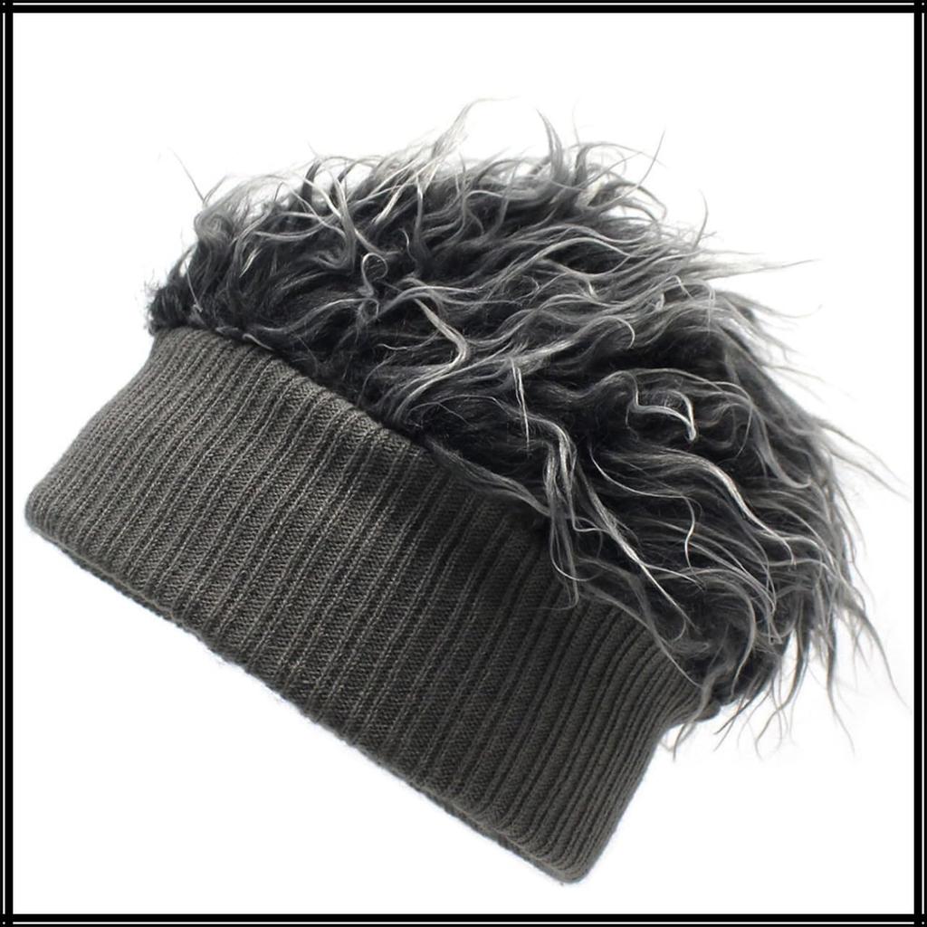 CZ291 [White Fang] Hat, Cool, Hair, Wig, Hat, Ski, Snowboard, Fur, Colorful, Men's, Women's, (Black)
