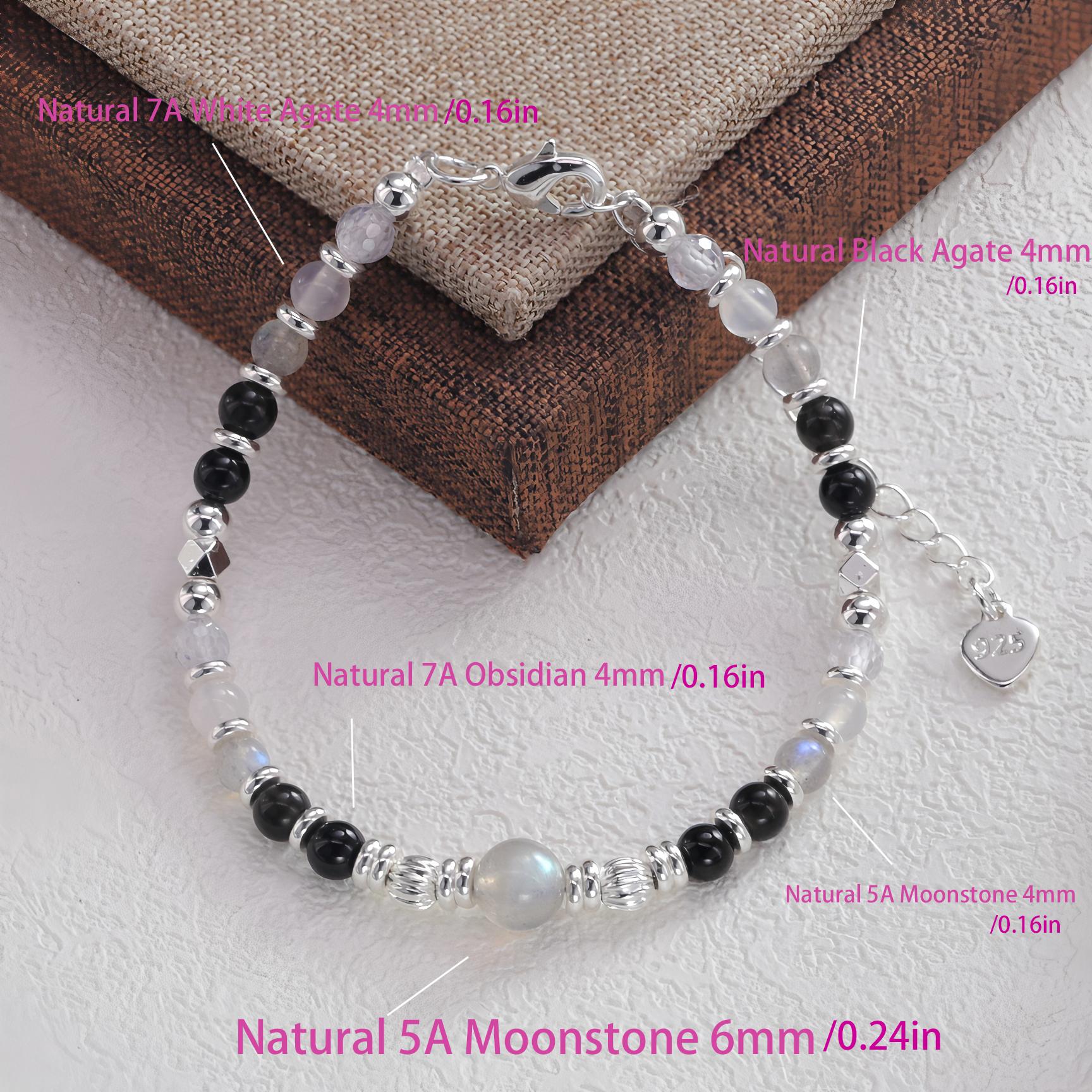 

PANJBJ 925 Sterling Silver Black Agate Bracelet For Women Crystal Design Minimalism Trend Versatile Adjustable Jewelry Wholesale