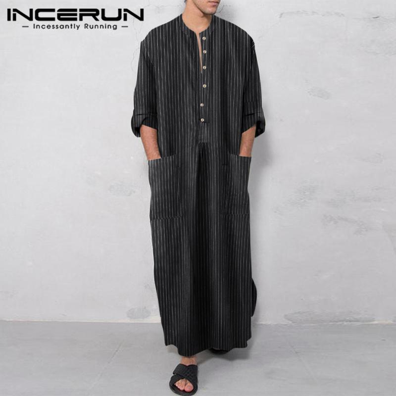 

INCERUN Мужские мусульманские кафтаны в полоску с длинным рукавом Abaya Thobe