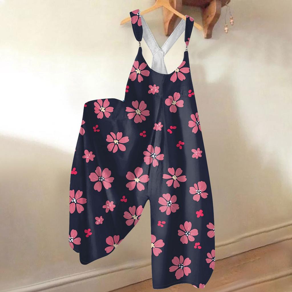 Tuta estiva da donna con stampa floreale, Tuta vintage, Spalline non regolabili,