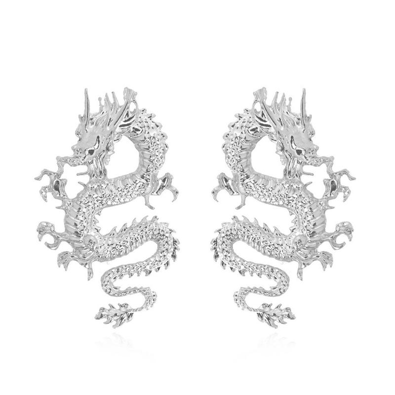 EVISPOL Chinese Dragon Stud Earrings Personality Pendant Earring Jewelry Unique Design Geometric Female Exaggerated Earring Gift
