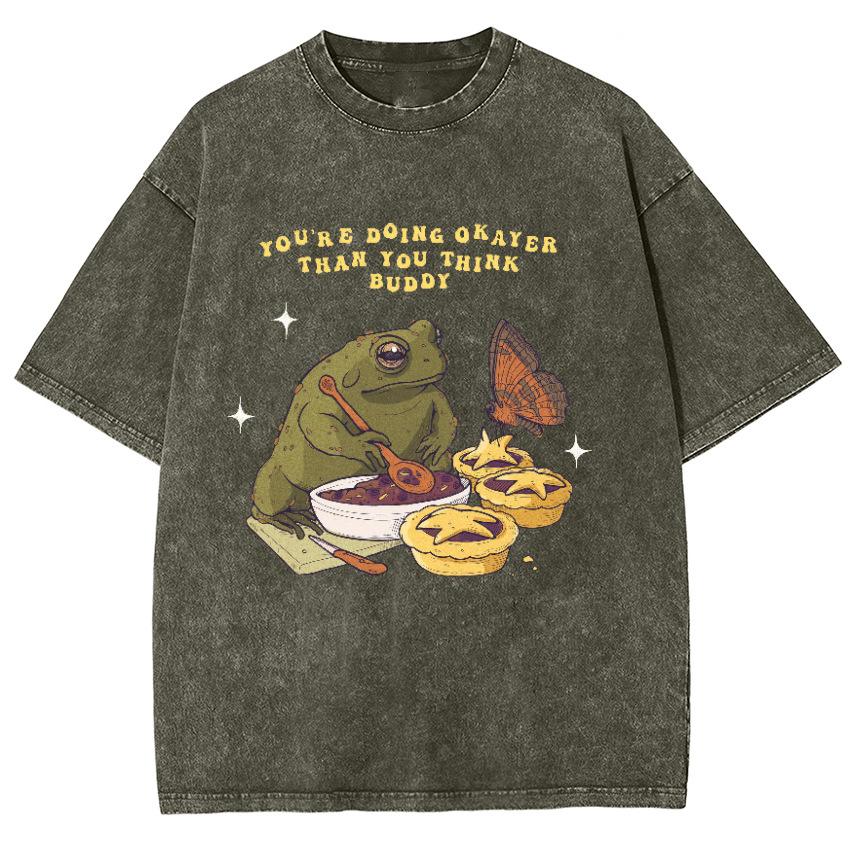 Black Women S T-Shirt Frog Print Oversized Cotton Tees A S серый