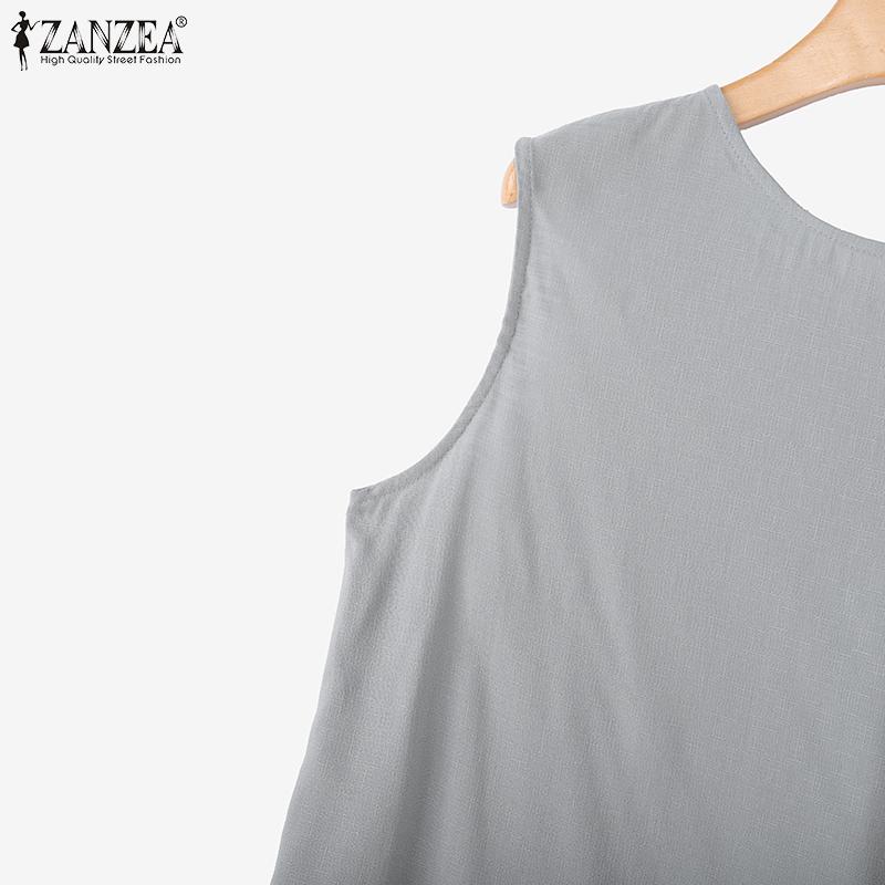 ZANZEA Women O-neck Sleeveless Solid Breathable Splits Casual Loose Tank Tops