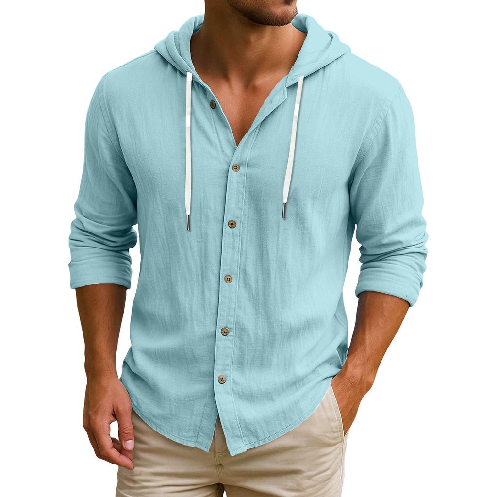Herren Kapuzen T-Shirt Farbe Baumwolle und Leinen Herren Freizeit Langarm Top