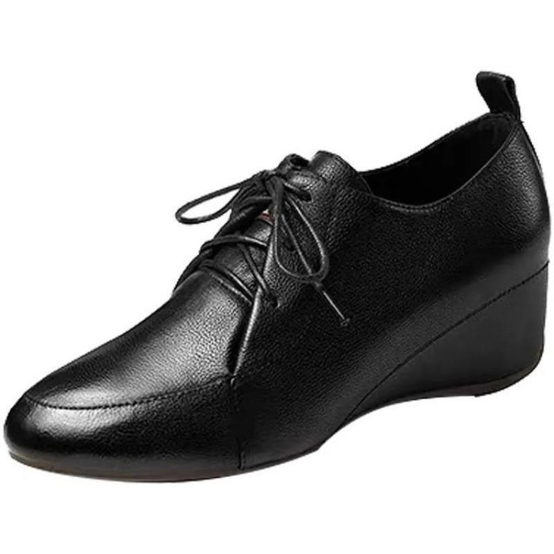 2025 New Four-season Women's Shoes Platform-soled Wedge Heel Square Head Roman Breathable Retro Comfortable Korean Version Temperament Inner Height