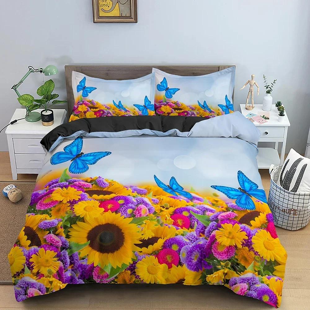 Butterfly In The Flowers Comfortable Duvet Quilt Cover Pillowcase Bedding Set Children Bedroom Decoration Home Textile