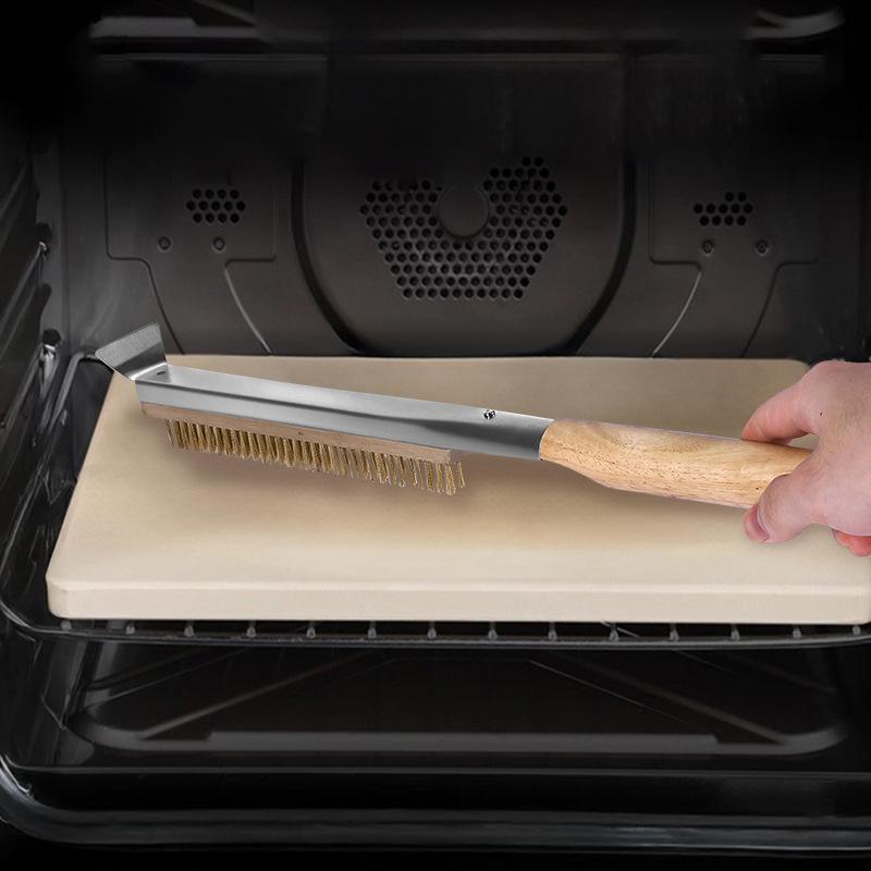 1 Pcs Portable Pizza Oven Long Wood Handle Cleaning Brush Easy Cleaning Hard Bristles Grill Brush For Pizza Oven Grill Cleaning