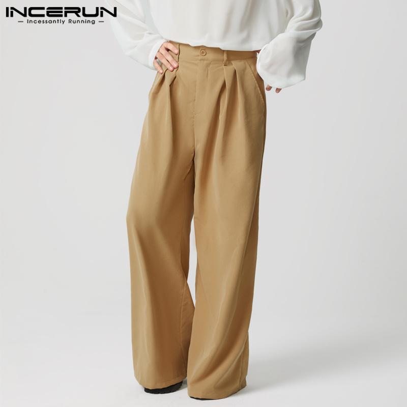 INCERUN Herren Reißverschluss Lässige Lose Anzughose mit hoher Taille Weite Beine Hose