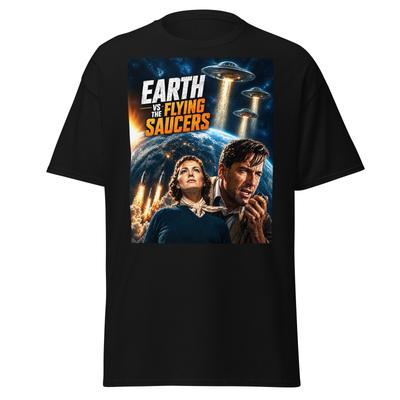 EARTH VS THE FLYING SAUCERS 1956 Movie T-Shirt Black CUSTOM FAN ART Aliens UFO