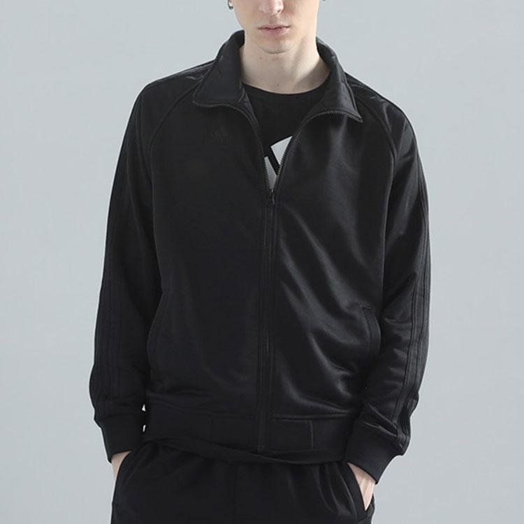 Adidas Farbblock Gestreifte Stehkragenjacke und Manschettenhose Lässiges Sportset Herrensets Schwarz TR30JR-BB+TR30P1R-BB