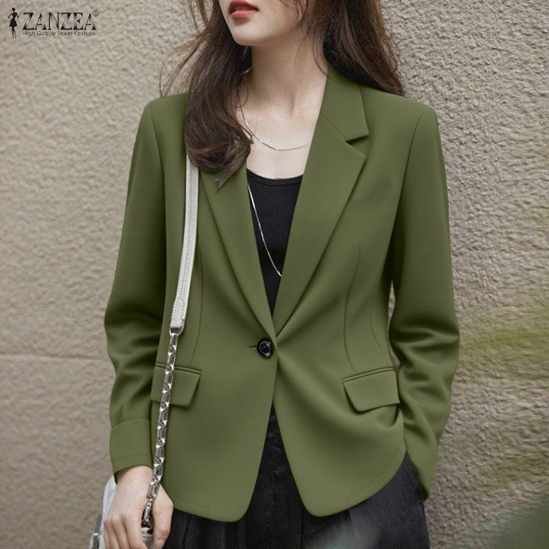 ZANZEA Women Turn Down Collar Long Sleeve Casual Thin Cardigan Blazer