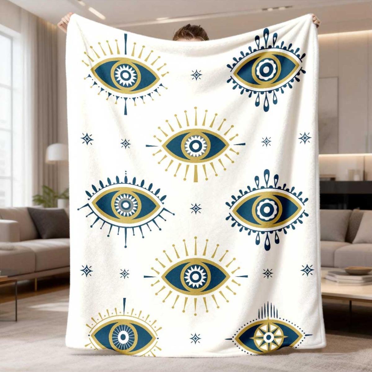 Large Bohemian Evil Eye Blanket Throw Cozy Mystic Nazar Decor Spiritual Pattern Luxury Home Comfort 150x200cm 75X95CM